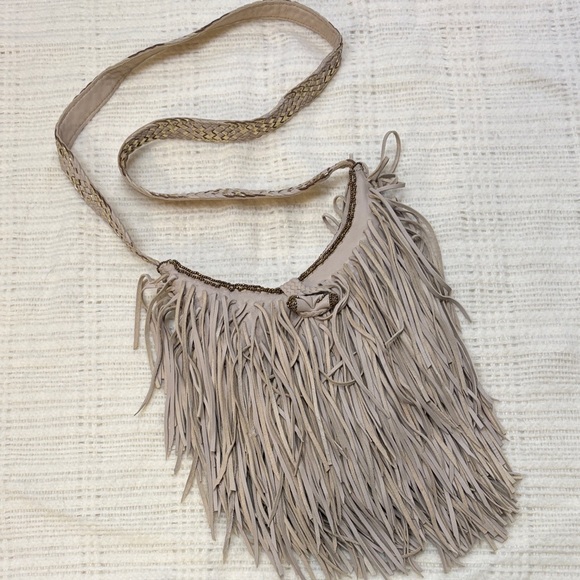 En Shalla Leather Chic Fringe Crossbody Bag in Tan - Picture 1 of 7